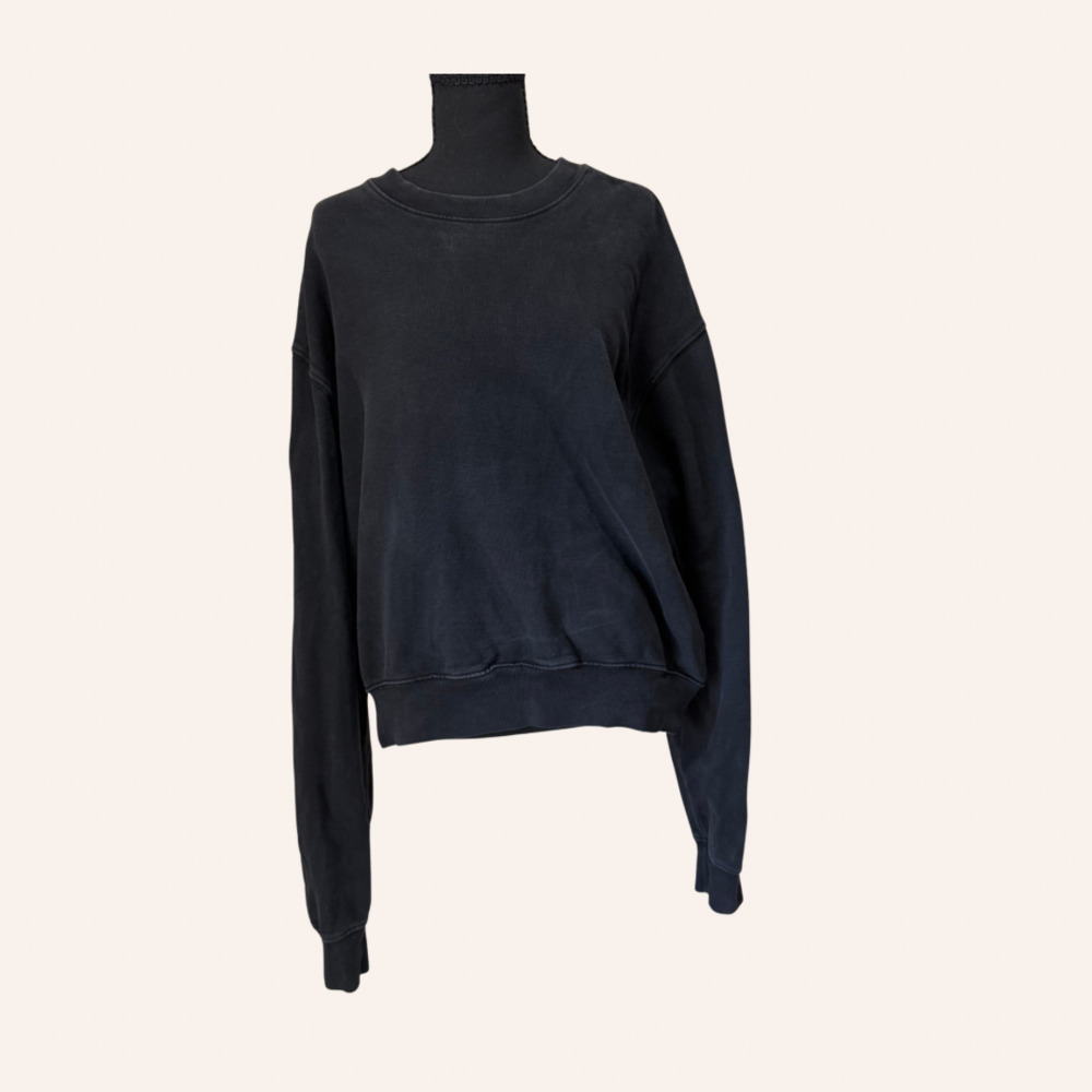 Good American Black Vintage Wash Oversized Crewneck Sweatshirt Size 2